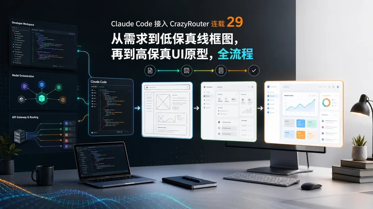 29｜Claude Code 接入 Crazyrouter 连载 29：claude code从需求到低保真线框图，再到高保真UI原型，全流程