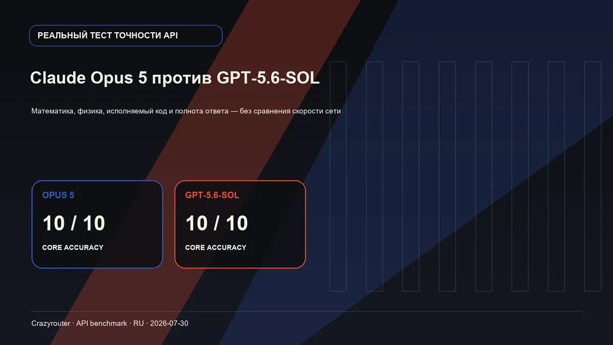 Claude Opus 5 и GPT-5.6-SOL: проверка точности — обе модели дали 10 из 10 правильных основных ответов