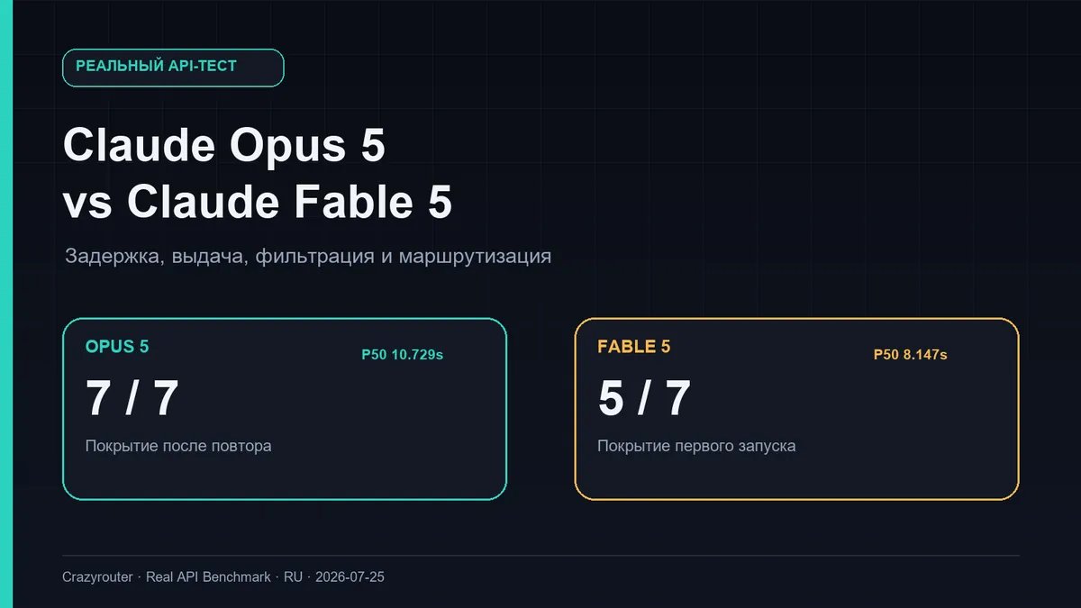 Claude Opus 5 vs Claude Fable 5: семь задач в реальном API-бенчмарке и рекомендации по production-routing