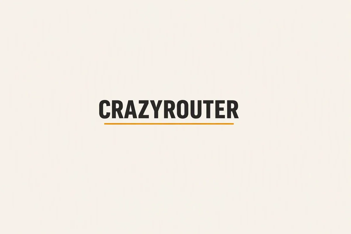 Typography poster — Minimal poster with the word CRAZYROUTER in bold black sans-serif letters centered on a warm off-white background, one thin amber underline, lots of negative space, print quality
