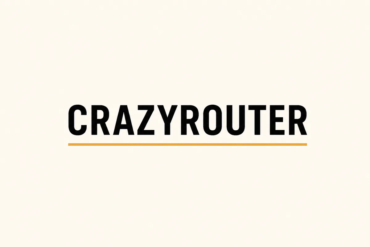 Typography poster — Minimal poster with the word CRAZYROUTER in bold black sans-serif letters centered on a warm off-white background, one thin amber underline, lots of negative space, print quality