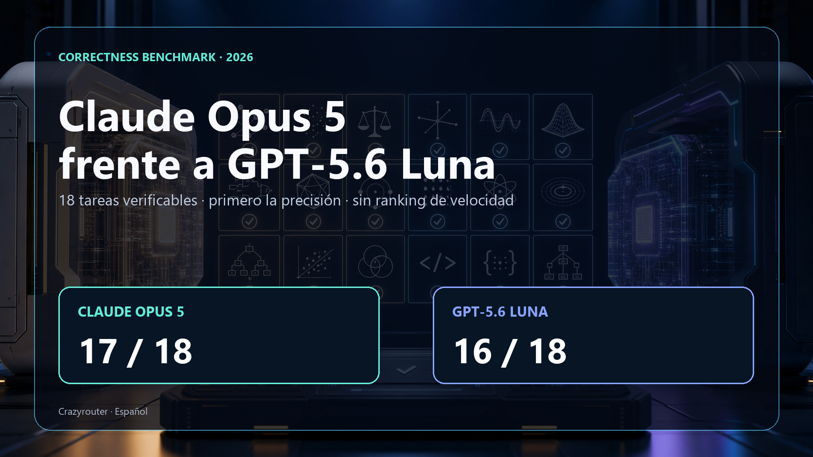 Claude Opus 5 frente a GPT-5.6 Luna: 18 pruebas verificables, sin ranking de velocidad