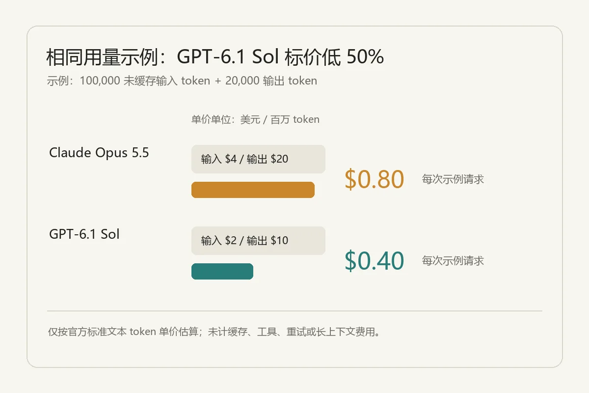 按官方标准 token 价格估算的同请求成本示例