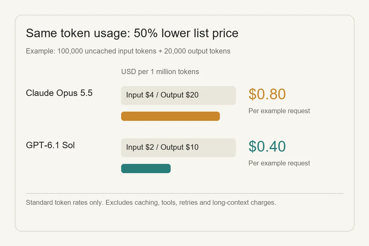 Example cost for the same request estimated using official standard token prices